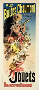 1889年巴黎Boulevard de la Villette的“Buttes Chaumont的新年礼物”海报广告的复制品